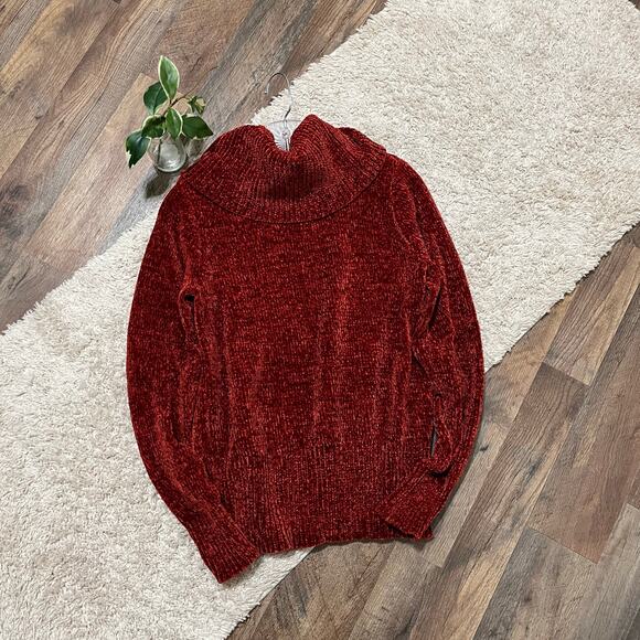 LOFT Small Rust Red Chenille Turtleneck Heavy Knit Cozy Pullover Sweater - Picture 2 of 5
